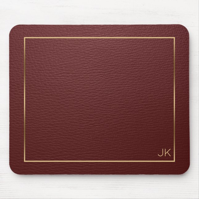 Dark Red Leather Texture With Gold Frame Mouse Pad (Front)