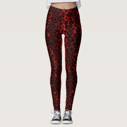 Dark Red Leopard Animal Print Leggings