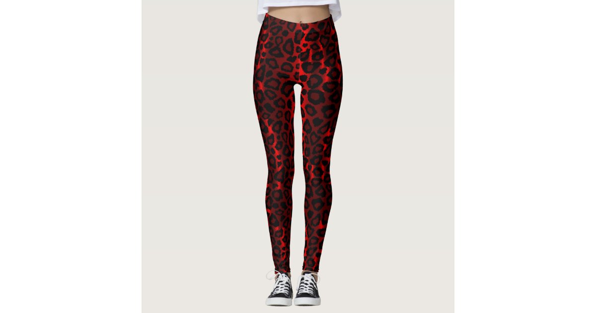 Dark Red Leopard Animal Print Leggings