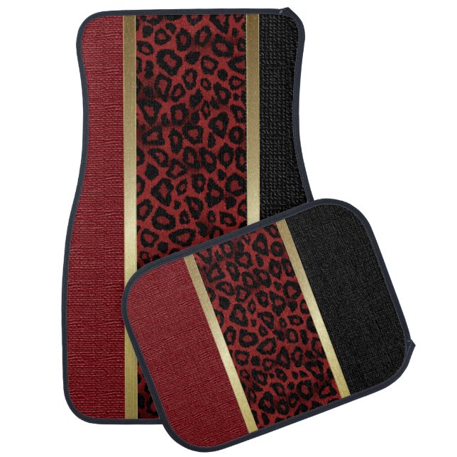 Dark Red Leopard Animal Print Pattern Car Floor Mat (Set)