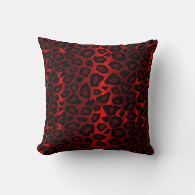 Dark Red Leopard Animal Print Throw Pillow (Front)