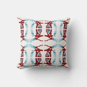Dark Red Light Blue on Off-white Large Tiles Throw Pillow
