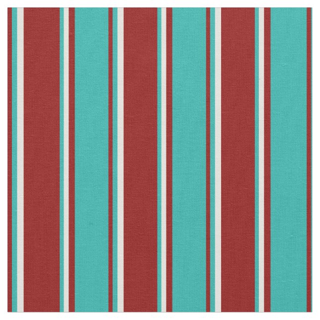 Dark Red, Light Sea Green, and Light Yellow Lines Fabric (Close Up)