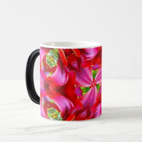 Dark Red Lily Pattern Magic Mug