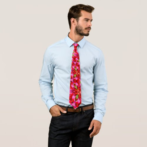 Dark Red Lily Pattern Neck Tie