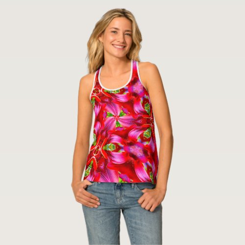 Dark Red Lily Pattern Tank Top