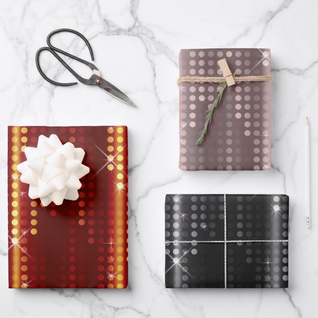 Dark Red Mallow Black Polka Dots Matrix patterned Wrapping Paper Sheets (Front)