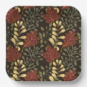 Dark red maple leaves floral pattern paper plates