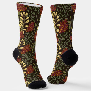 Dark red maple leaves floral pattern socks