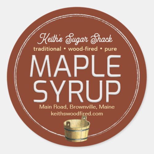 Dark Red Maple Syrup Gold Bucket Double Border Classic Round Sticker