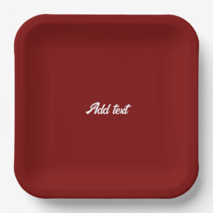 Dark Red, Maroon solid color, white text, Paper Plates