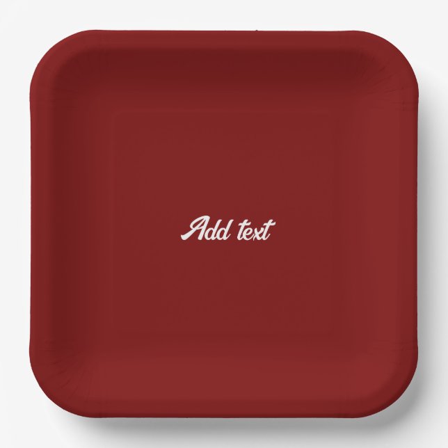 Dark Red, Maroon solid color, white text, Paper Plates (Front)