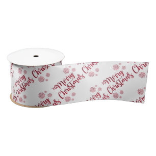 Dark Red Merry Christmas Satin Ribbon