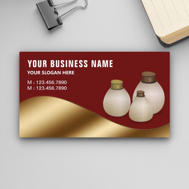 Dark Red Metallic Gold Aroma Oil Perfume Bottle Business Card (Creator Uploaded)