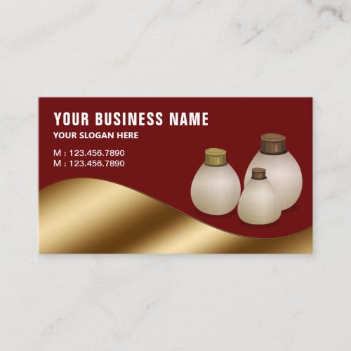 Dark Red Metallic Gold Aroma Oil Perfume Bottle Business Card