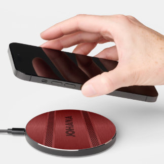 Dark red metallic stripes design wireless charger 