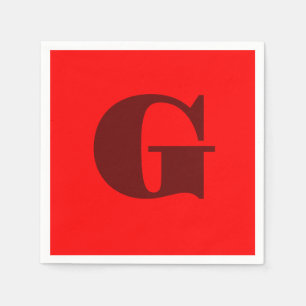 Dark Red Modern Letter Monogram   Red   Napkins