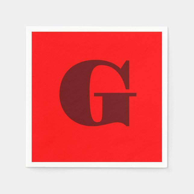 Dark Red Modern Letter Monogram | Red   Napkins (Front)
