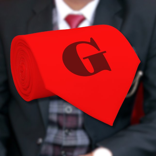 Dark Red Modern Letter Monogram | Red   Neck Tie (Creator Uploaded)
