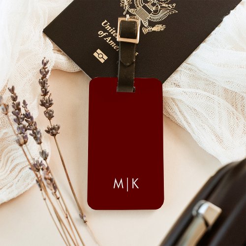 Dark Red  Modern Monogram Luggage Tag