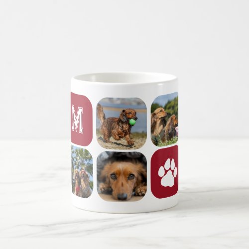 Dark Red Monogram Paw Print 8 Pet Photos Coffee Mug