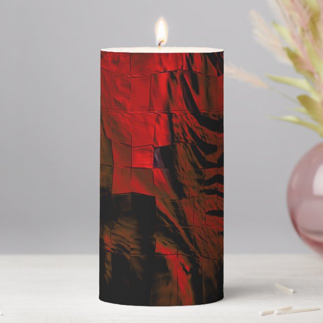 Dark red mosaic with lightly carved and satin  thr pillar candle (In Situ)