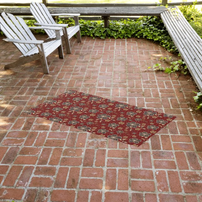 Dark red natural flower pattern outdoor rug (Insitu (Outdoor 3))