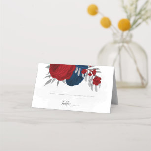 dark red & navy blue flowers botanical wedding place card
