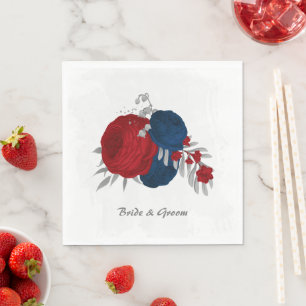 dark red & navy blue flowers silver napkins