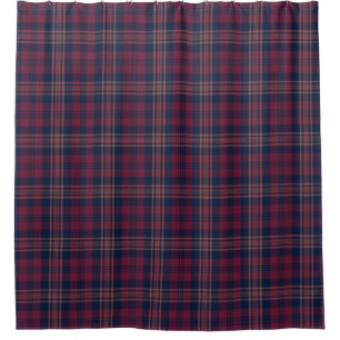 Dark Red Navy Blue Tartan Plaid Shower Curtain