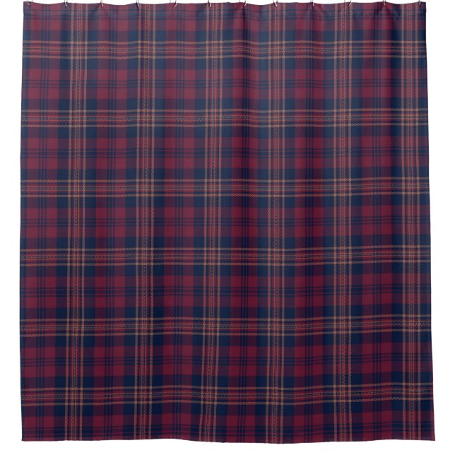 Dark Red Navy Blue Tartan Plaid Shower Curtain (Front)