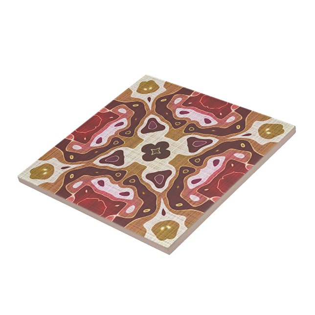 Dark Red Ochre Yellow Brown Ethnic Tribe Art Ceramic Tile (Side)