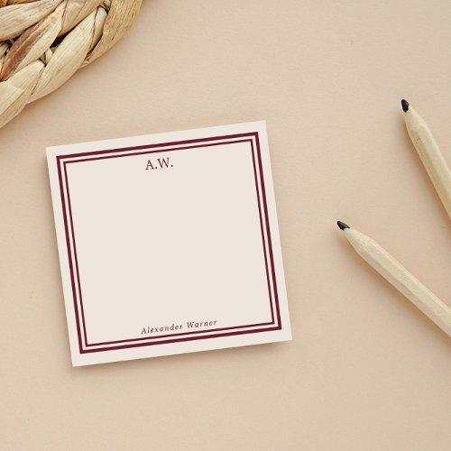 Dark Red  Off White Monogrammed Post_it Notes