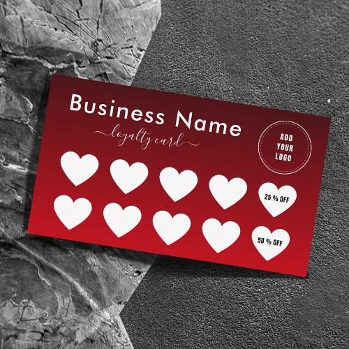 Dark Red Ombre Minimalist Add Logo Social Media Loyalty Card