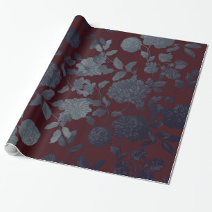 Dark Red Ombre Modern Vintage Floral Wrapping Paper
