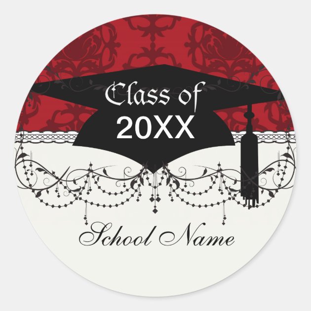 Dark Red On Red Damask Two Tone Pattern Graduation Classic Round Sticker