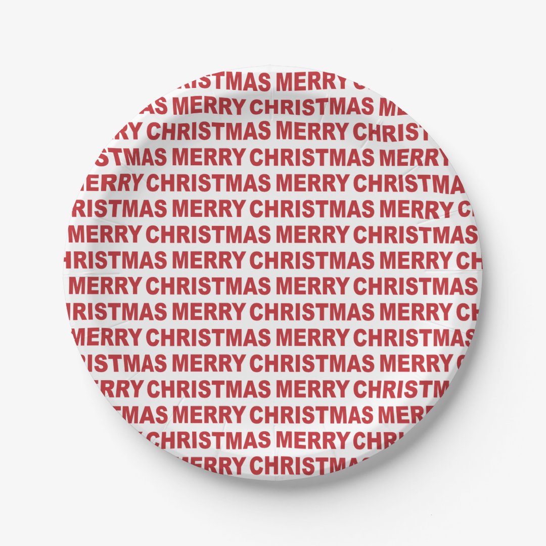 Red Christmas Typography Paper Plates
