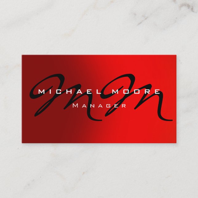 Dark Red Orange Background Monogram Business Card (Front)