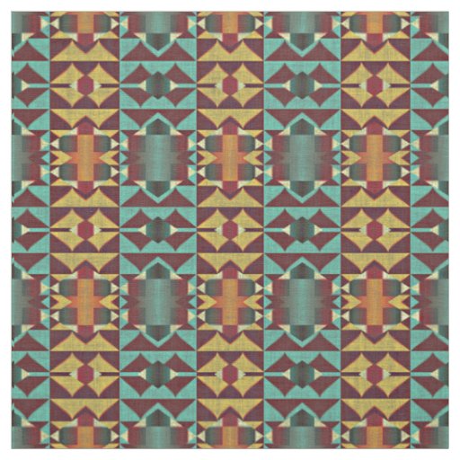 Dark Red Orange Teal Turquoise Green Ethnic Look Fabric