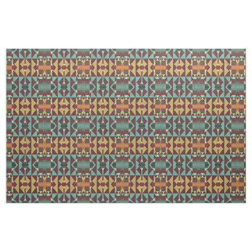 Dark Red Orange Teal Turquoise Green Ethnic Look Fabric