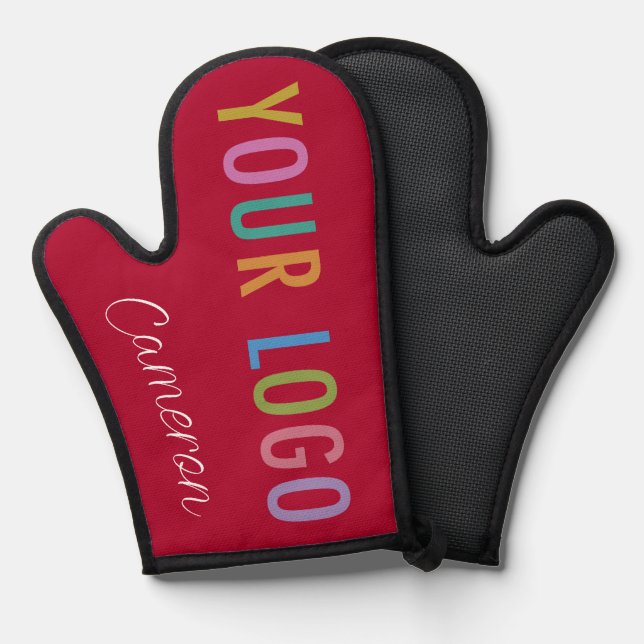 Dark Red Oven Mitt with Company Logo & Name Custom (Front/Back)