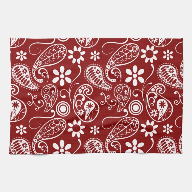 Dark Red Paisley; Floral Towel (Horizontal)