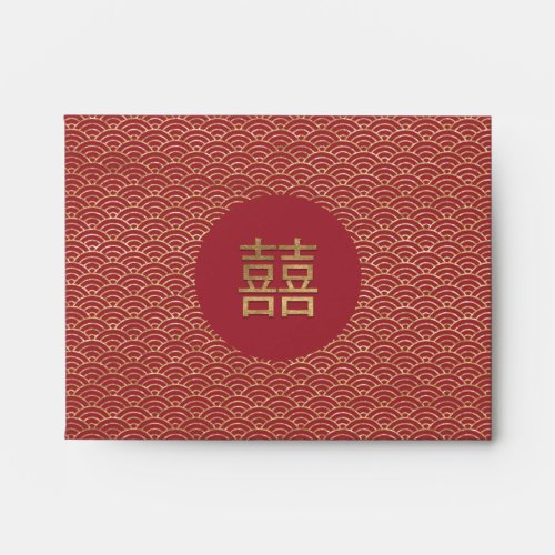 Dark Red Patterned Double Happiness Chinese Money Envelope