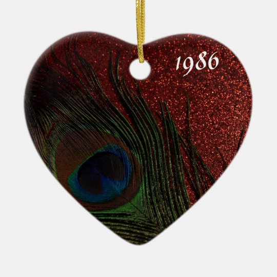 Dark Red Peacock Still Life Ceramic Ornament