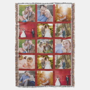 Dark red photo collage throw blanket