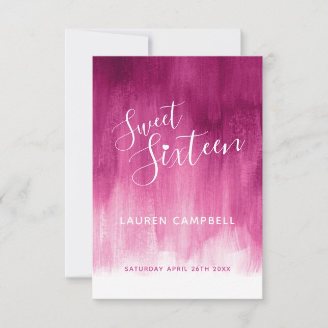 Dark red pink abstract art sweet 16 RSVP card (Front)