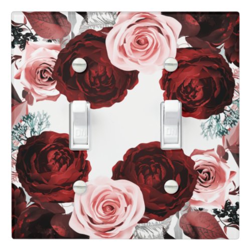 Dark Red  Pink Floral Greenery White Rustic Glam Light Switch Cover