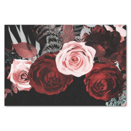 Dark Red &amp; Pink Flowers Floral Greenery Wedding Tissue Paper