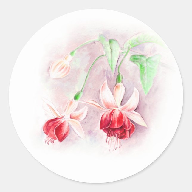 Dark red & pink fuchsia flower art wedding sticker (Front)