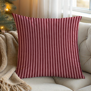 Dark Red Pink Rustic Striped Throw Pillow